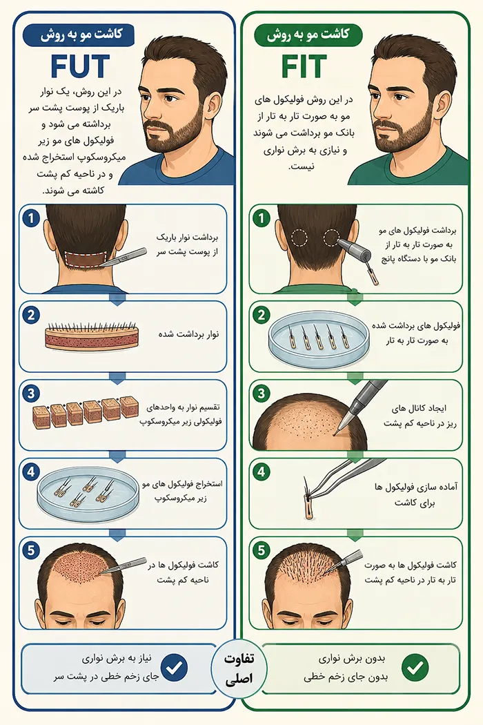 کاشت مو به روش FUT و FIT